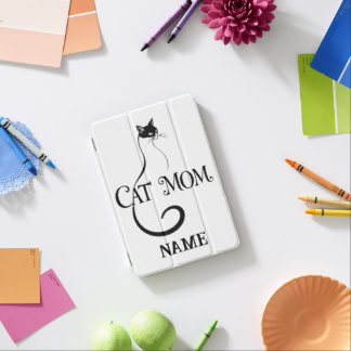Cat Mom , Elegant Minimalist Black Cat Typography iPad Mini Cover