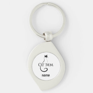 Cat Mom ,Elegant Minimalist Black Cat Typography Keychain