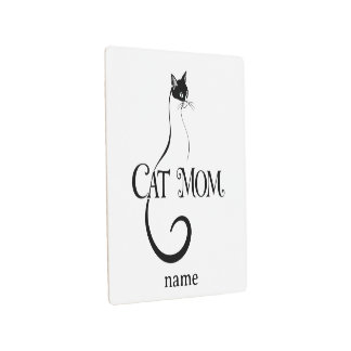 Cat Mom,Elegant Minimalist Black Cat Typography Metal Print