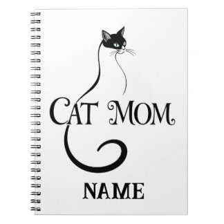 Cat Mom , Elegant Minimalist Black Cat Typography Notebook