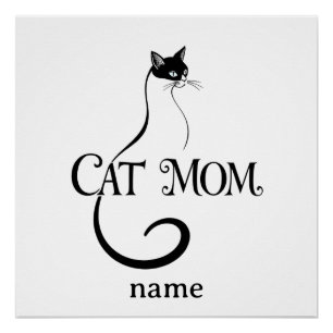 Cat Mom,Elegant Minimalist Black Cat Typography  Poster
