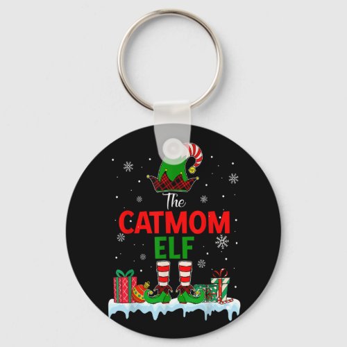 Cat Mom ELF Group Matching Family Christmas Pajama Keychain