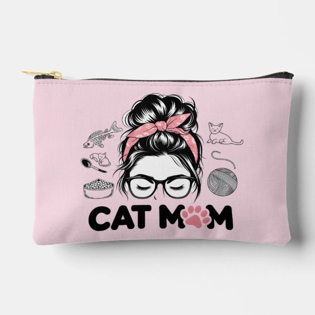 "Cat Mom" Funny Cute Cat Lover Women Accessory Pouch (Front)