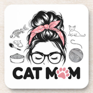 "Cat Mom" Funny Cute Cat Lover Women Beverage Coaster