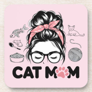 "Cat Mom" Funny Cute Cat Lover Women Beverage Coaster
