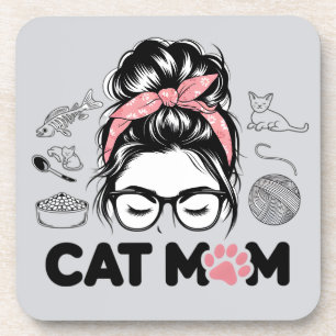 "Cat Mom" Funny Cute Cat Lover Women Beverage Coaster