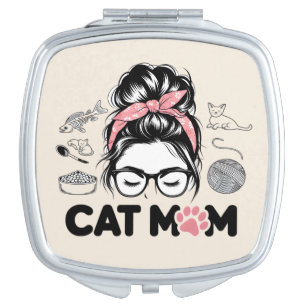 "Cat Mom" Funny Cute Cat Lover Women Compact Mirror