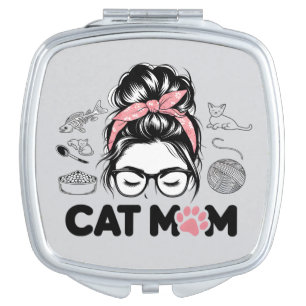 "Cat Mom" Funny Cute Cat Lover Women Compact Mirror
