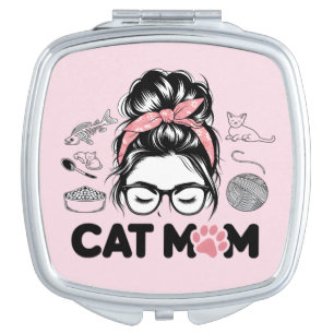 "Cat Mom" Funny Cute Cat Lover Women Compact Mirror