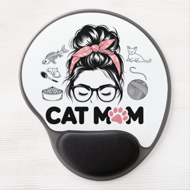 "Cat Mom" Funny Cute Cat Lover Women Gel Mouse Pad (Front)
