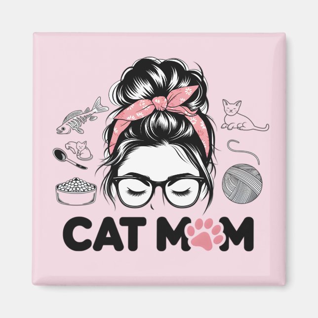 "Cat Mom" Funny Cute Cat Lover Women Magnet (Front)