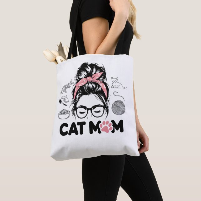 "Cat Mom" Funny Cute Cat Lover Women Tote Bag (Close Up)