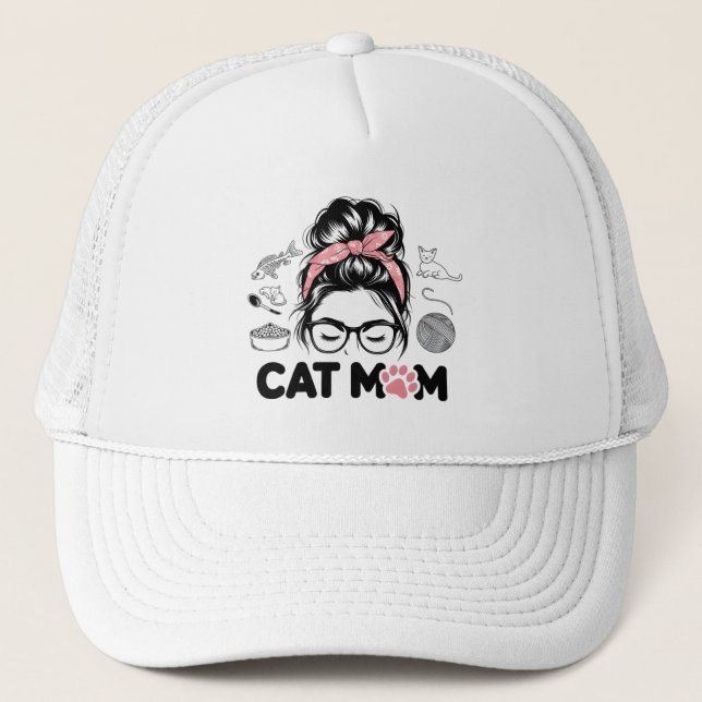 "Cat Mom" Funny Cute Cat Lover Women Trucker Hat (Front)