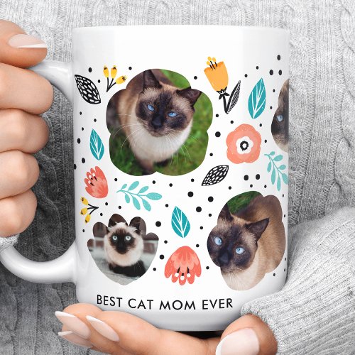 Cat Mom Garden Colorful Floral Pet Photo Collage Coffee Mug