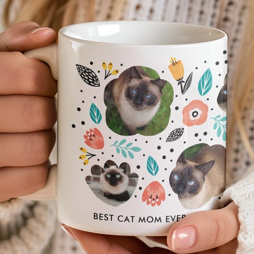 Cat Mom Garden Colorful Floral Pet Photo Collage Coffee Mug