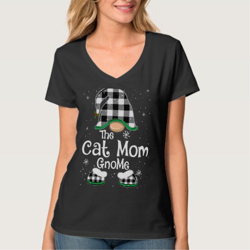 Cat Mom Gnome Buffalo Plaid Matching Family Christ T_Shirt