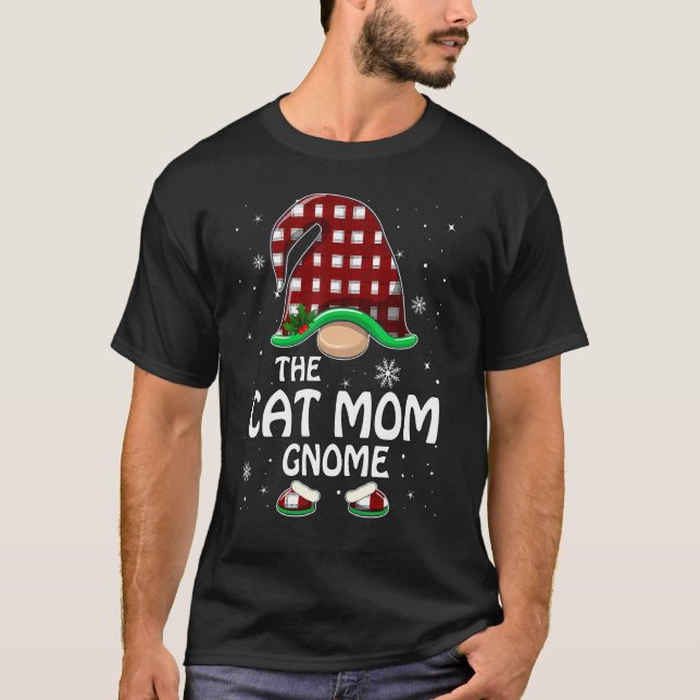 Cat Mom Gnome Buffalo Plaid Matching Family Group  T-Shirt (Front)