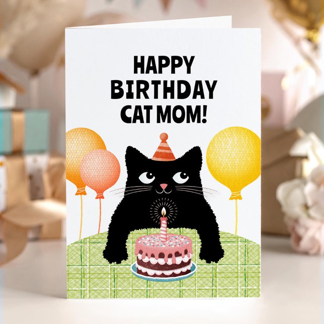 Cat mom Happy Birthday card with black kitten (Creator Uploaded)