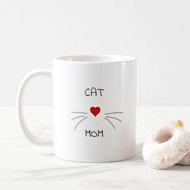Cat Mom Heart and Whiskers Coffee Mug (With Donut)