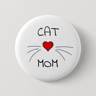 Cat Mom Heart and Whiskers Pinback Button