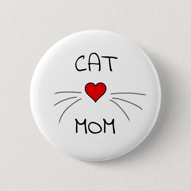 Cat Mom Heart and Whiskers Pinback Button (Front)