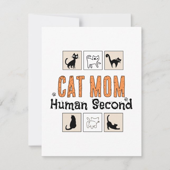Cat Mom Human Second Funny Cat Mom Identity Note Card (Front)