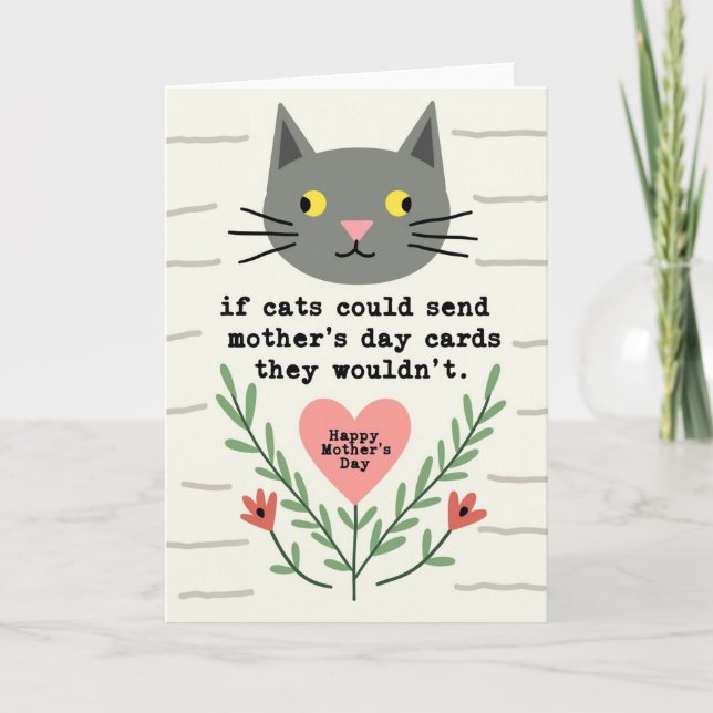 Cat Mom Illustration Mothers Day Card (Front)