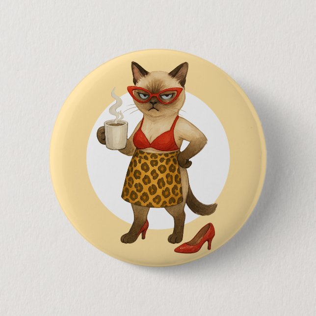Cat Mom is drinking coffee  Button (Front)