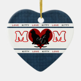 Cat Mom Kitty Love Double Sided Heart Ceramic Ornament