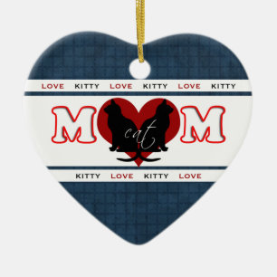 Cat Mom Kitty Love Double Sided Heart Ceramic Ornament