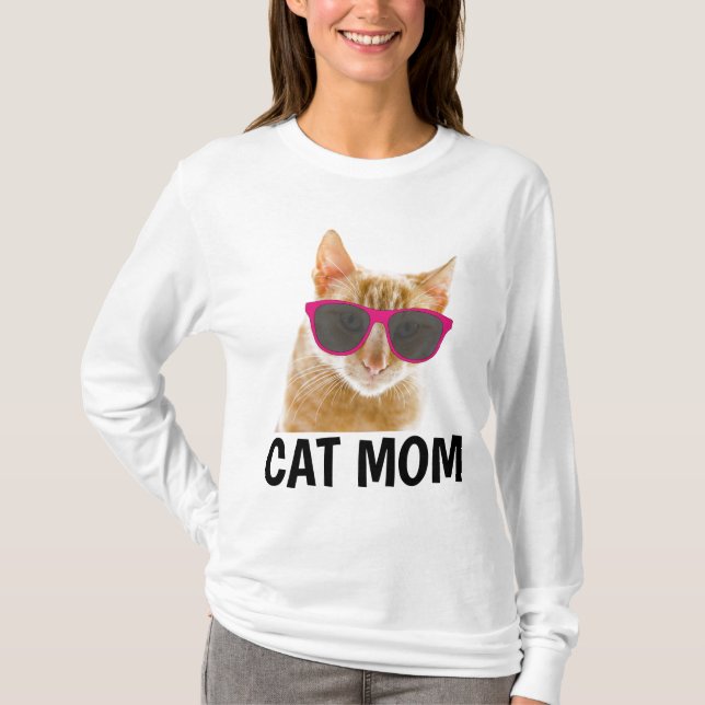 CAT MOM, Ladies Funny Cat T-shirts (Front)