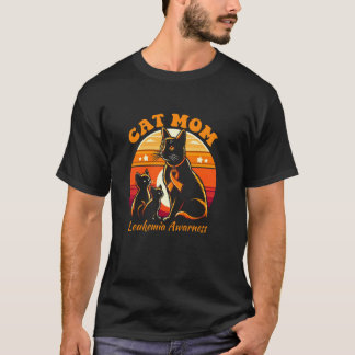 Cat Mom LEUKEMIA Awareness With Orange Ribbon Awar T-Shirt