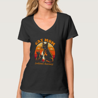 Cat Mom LEUKEMIA Awareness With Orange Ribbon Awar T-Shirt