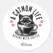 Cat Mom Life Begins with Coffee - personalized