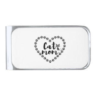 Cat Mom [light tone] Silver Finish Money Clip