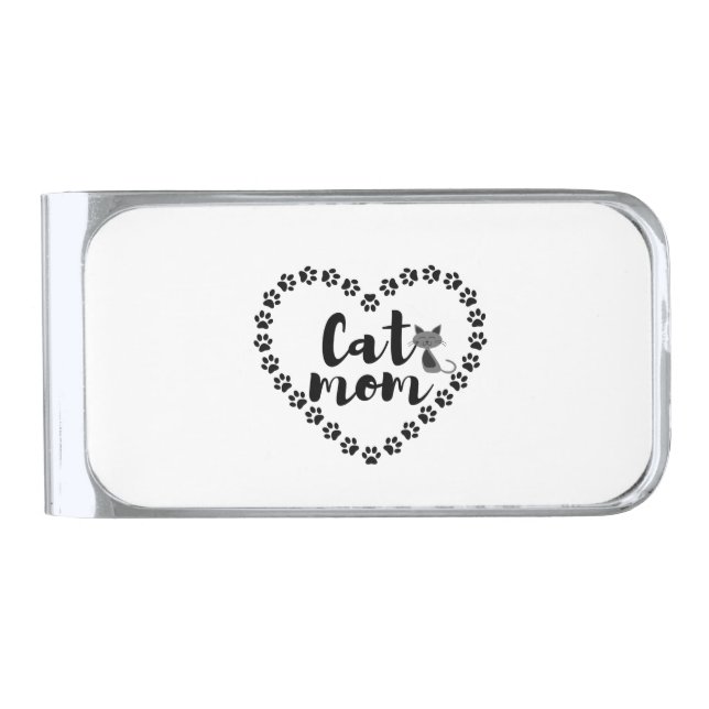 Cat Mom [light tone] Silver Finish Money Clip (Front)