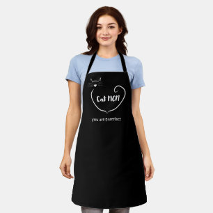 Cat Mom Love Shape and Simple White Script Apron