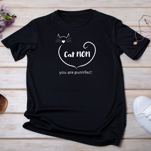 Cat Mom Love Shape and Simple White Script T_Shirt