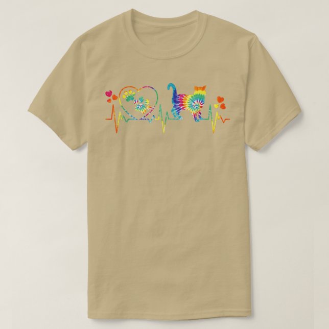 Cat Mom Mama Dad Heartbeat Tie Dye Animal Lovers F T-Shirt (Design Front)