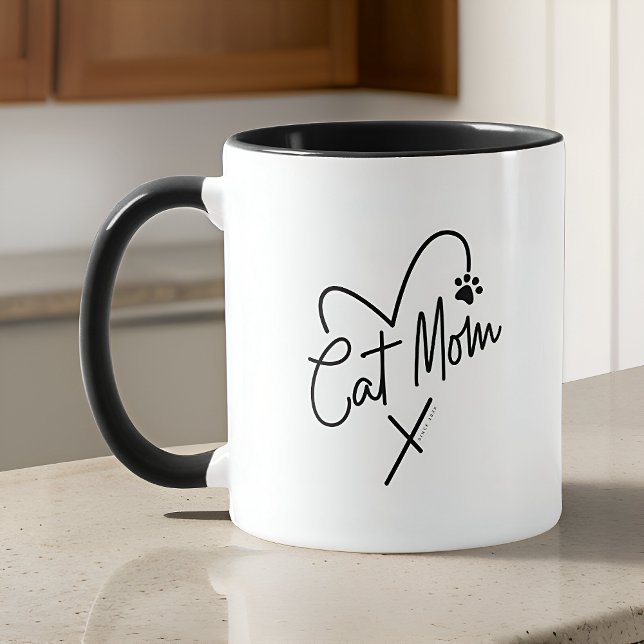 Cat Mom Modern Playful Heart and Fun Typography Mug (Creator Uploaded)
