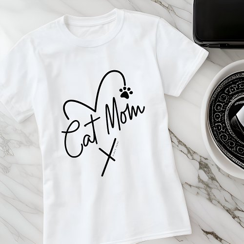 Cat Mom Modern Playful Heart and Fun Typography T_Shirt