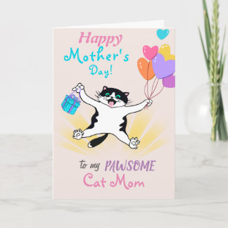 Cat Mom Mother's Day Cute Kitty Colorful Balloons Card