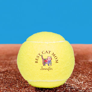 Cat Mom Mothers Day Gift - Cute Floral Kitty Name Tennis Balls