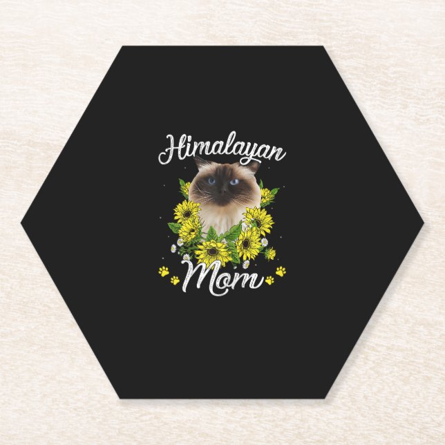Cat Mom Mother's Day Gifts Sunflower Himalayan Mom Paper Coaster (Front)