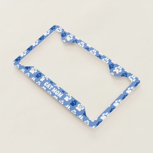 Cat Mom Paw Print Customize Colors License Plate Frame (3/4)