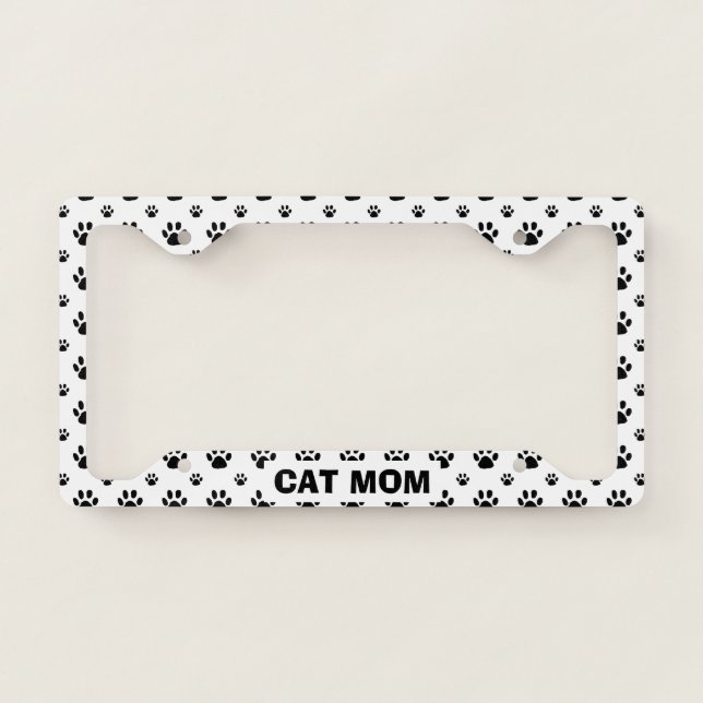 Cat Mom Paw Print License Plate Frame (Front)