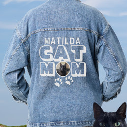 Cat Mom Paw Print Name Pet Photo Women&#39;s Denim Jacket