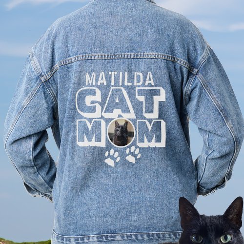 Cat Mom Paw Print Name Pet Photo Womens Denim Jacket