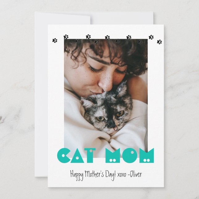 Cat Mom | Paw Prints | Custom Mother's Day Holiday Card (Front)