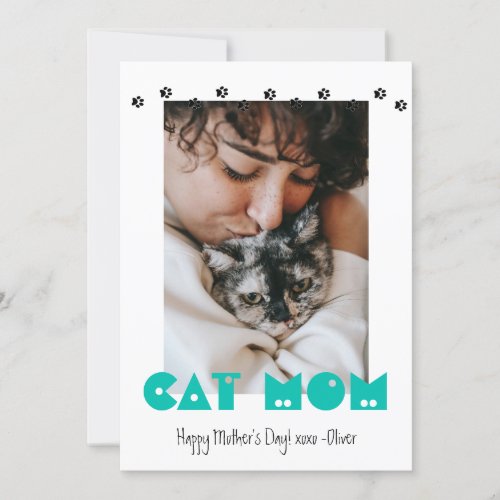 Cat Mom  Paw Prints  Custom Mothers Day Holiday Card